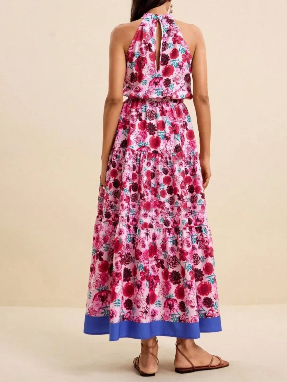 Multicolor Boho Women's Sleeveless Ditsy Floral Waist Cinched Dress